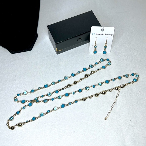 YuanMei | Blue & Gold Tone | Necklace & Earring Set | New With Tags - Picture 6 of 6